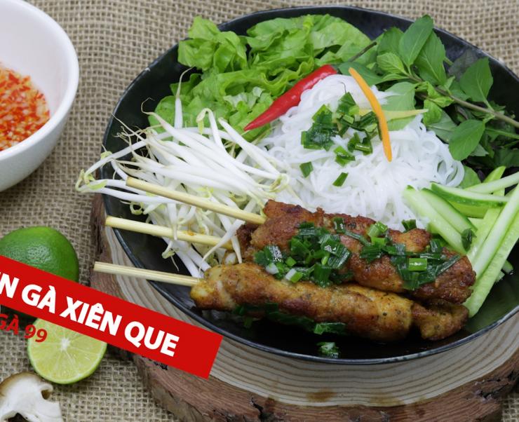 Gà chế biến 99 - Bún thịt xiên que chiên